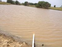 Here, the intake line is submerged in the pond to its depth of 6 feet.