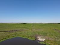 A series of footage from drone camera, showing an aerial vantage point of a farm pond with limited access for cattle. 