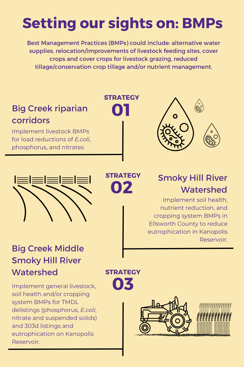 an infographic indicating the three different types of BMPs used most often in this watershed