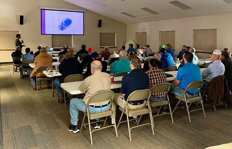 KState researcher Andres Patrignani presents his work about soil moisture probe placement to the workshop audience.