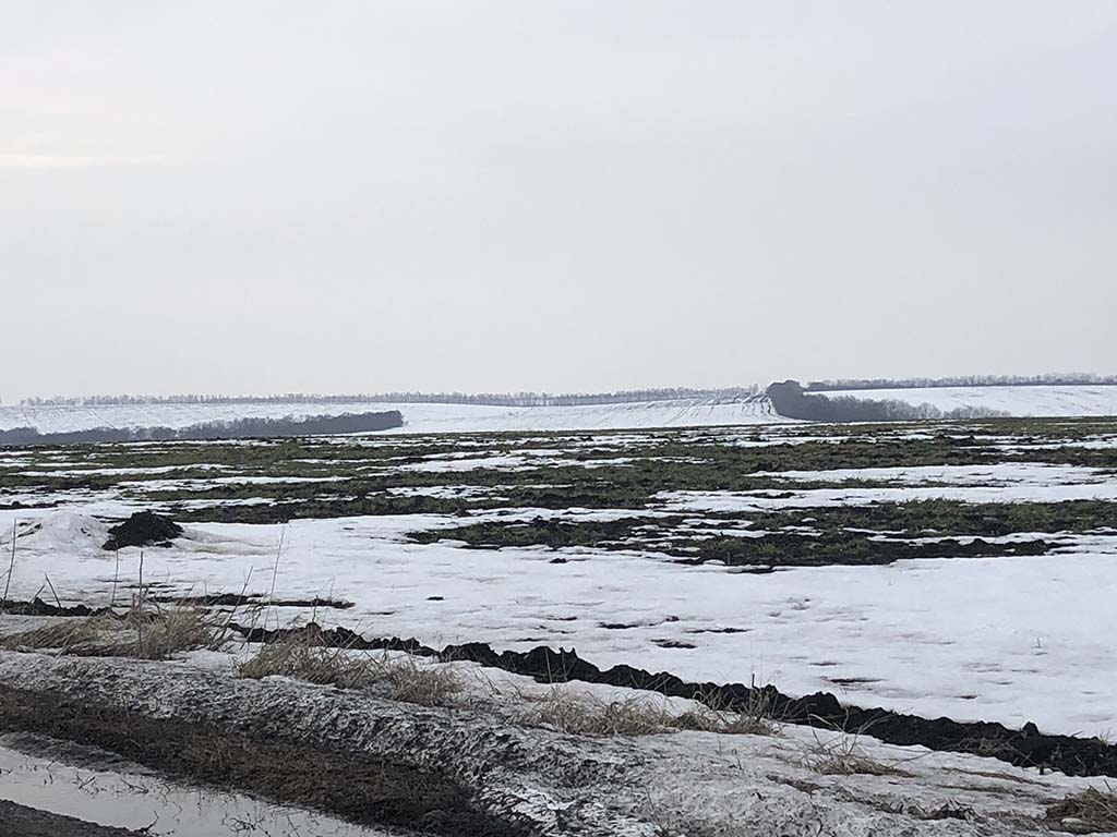 Snowy farmland in Ukraine
