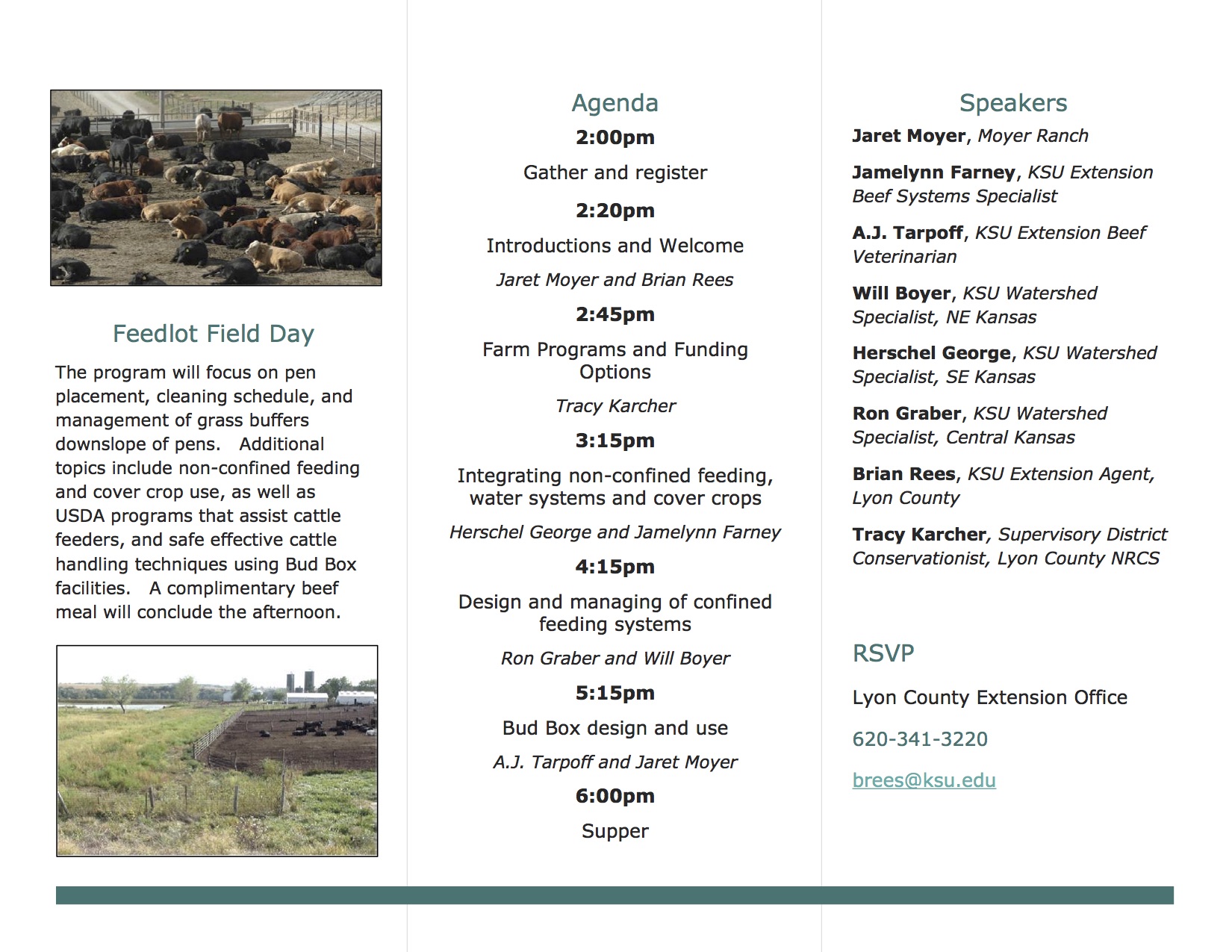 Feedlot Field Day schedule