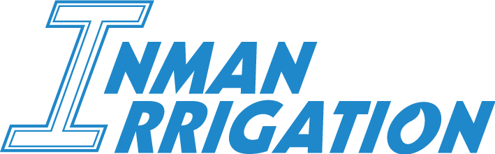 a blue logo with a large white letter I, outlined in blue, and then spelling out nman irrigation
