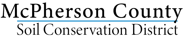 The words McPherson County on top, underneath a blue line and then below the words soil conservation district